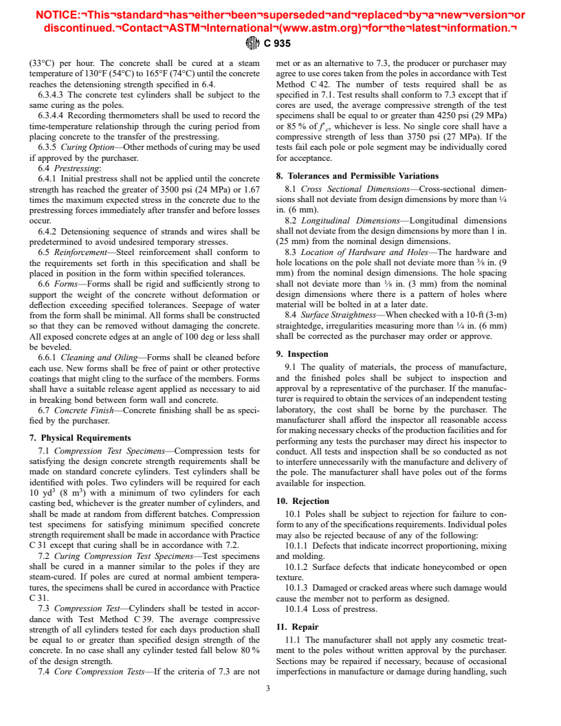 ASTM C935-80(1995) - Standard Specification for General Requirements for Prestressed Concrete Poles Statically Cast