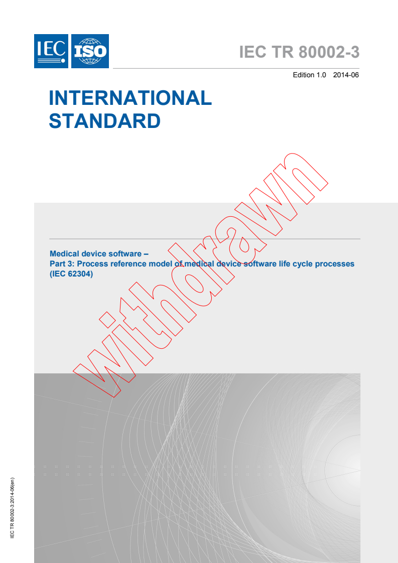 IEC TR 80002-3:2014 - Medical device software - Part 3: Process reference model of medical device software life cycle processes (IEC 62304)
Released:6/4/2014
Isbn:9782832216163