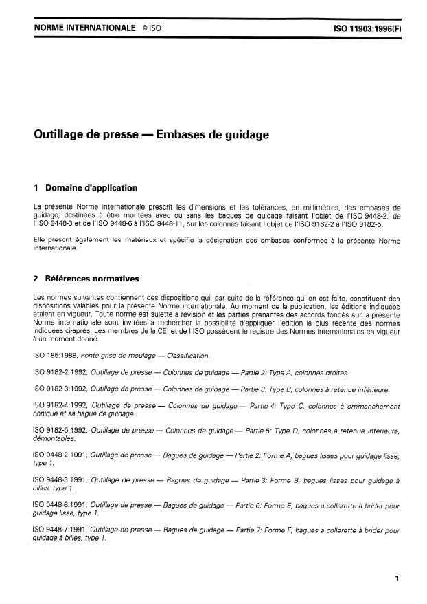 ISO 11903:1996 - Outillage de presse -- Embases de guidage