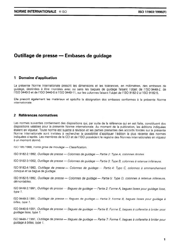 ISO 11903:1996 - Outillage de presse -- Embases de guidage