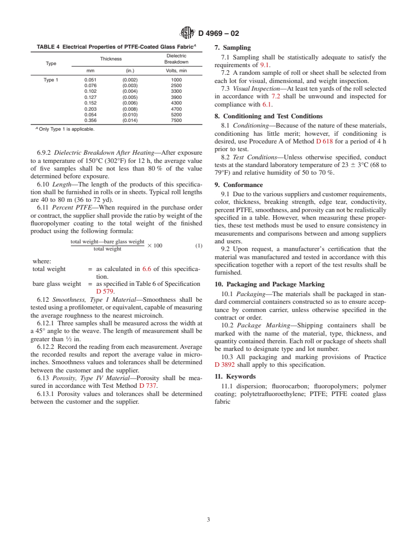 ASTM D4969-02 - Standard Specification for Polytetrafluoroethylene&#8212;(PTFE) Coated Glass Fabric