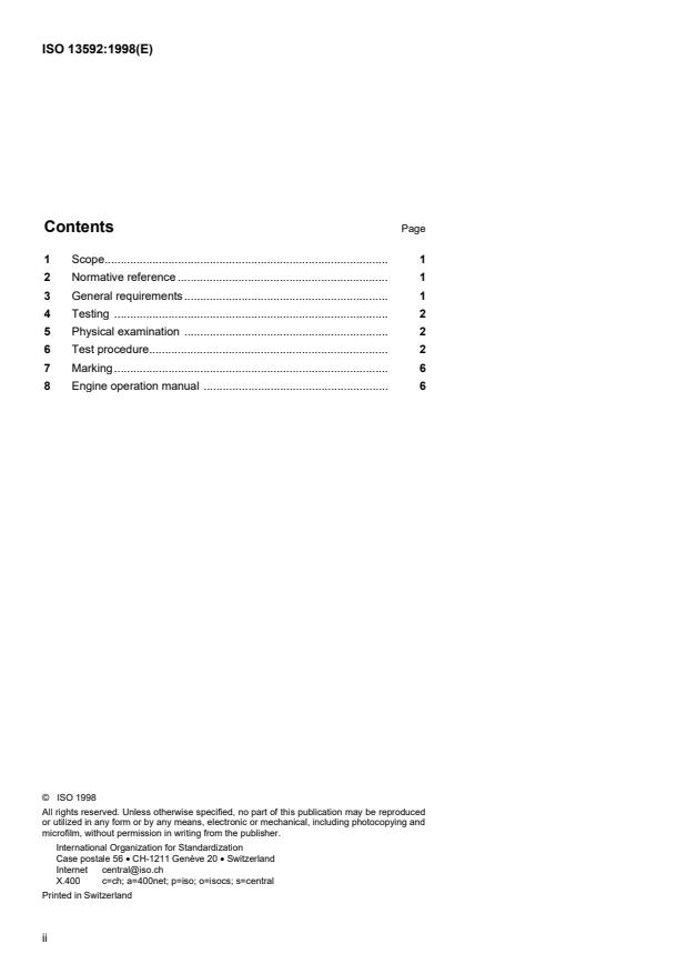 ISO 13592:1998 ISO 13592:1998 - Small craft -- Backfire flame control for petrol engines - Page 2 preview