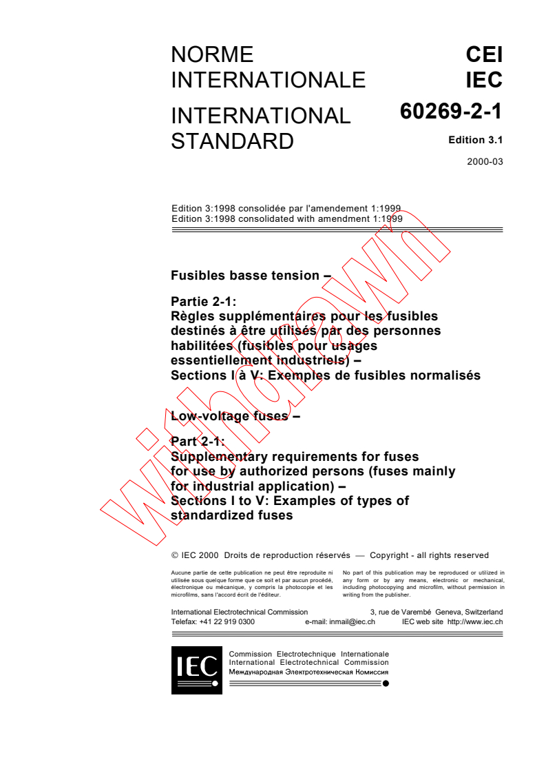 IEC 60269-2-1:1998+AMD1:1999 CSV - Low-voltage fuses - Part 2-1: Supplementary requirements for fuses for use by authorized persons (fuses mainly for industrial application) - Sections I to V: Examples of types of standardized fuses
Released:3/30/2000
Isbn:2831850673