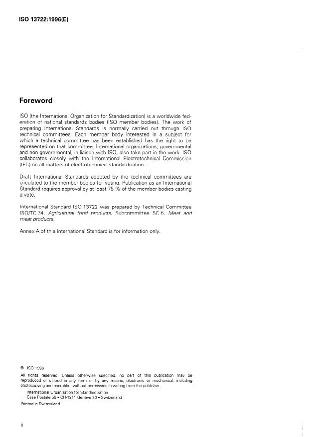 ISO 13722:1996 ISO 13722:1996 - Meat and meat products -- Enumeration of Brochothrix thermosphacta -- Colony-count technique - Page 2 preview