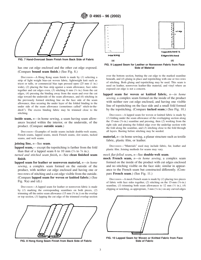 ASTM D4965-96(2002) - Standard Terminology of Seams and Seam Finishes in Home Sewing