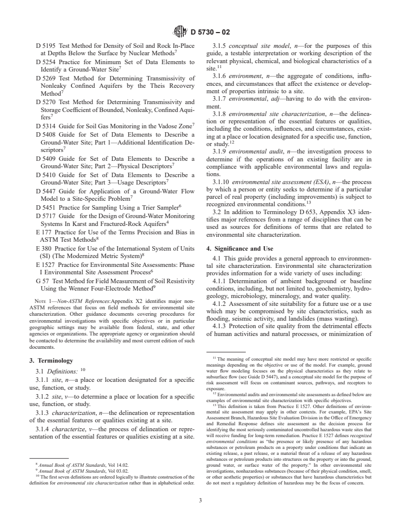 ASTM D5730-02 - Standard Guide for Site Characterization for Environmental Purposes With Emphasis on Soil, Rock, the Vadose Zone and Ground Water