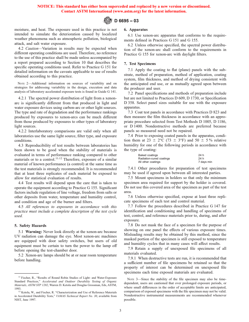 ASTM D6695-03 - Standard Practice for Xenon-Arc Exposures of Paint and Related Coatings