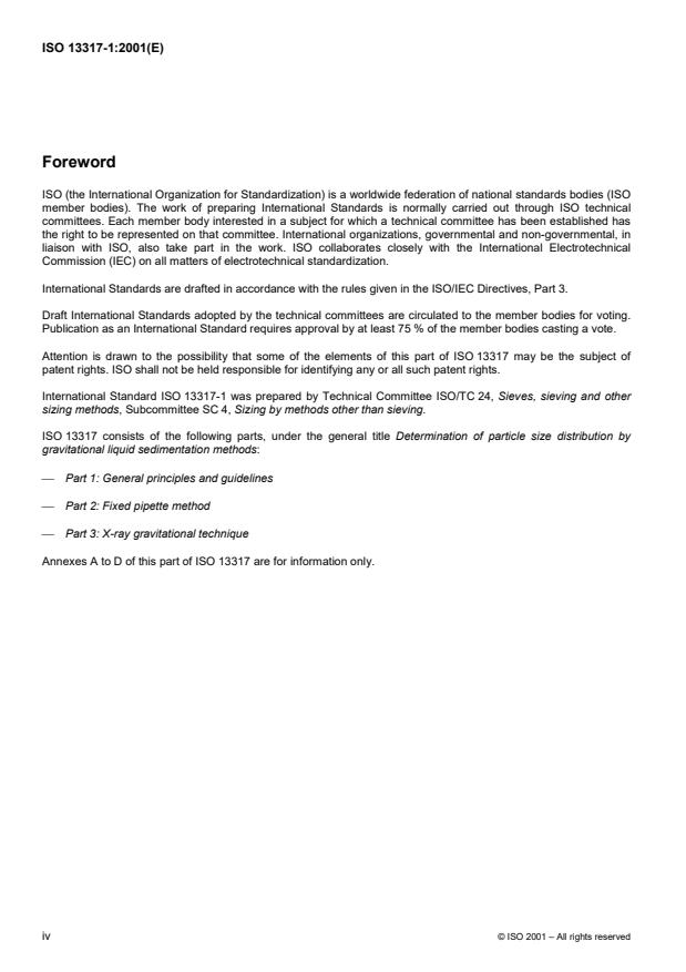 ISO 13317-1:2001 ISO 13317-1:2001 - Determination of particle size distribution by gravitational liquid sedimentation methods - Page 4 preview