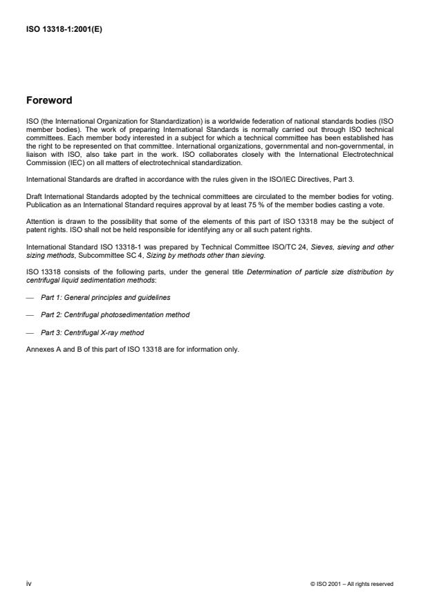 ISO 13318-1:2001 ISO 13318-1:2001 - Determination of particle size distribution by centrifugal liquid sedimentation methods - Page 4 preview