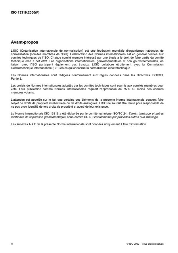 ISO 13319:2000 ISO 13319:2000 - Détermination des répartitions granulométriques -- Méthode de la zone de détection électrique - Page 4 preview