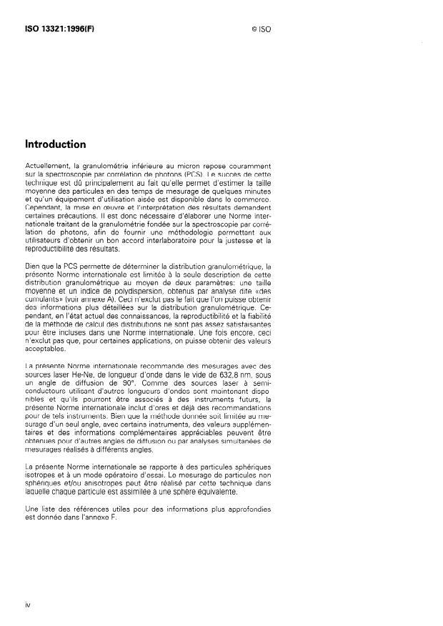 ISO 13321:1996 ISO 13321:1996 - Analyse granulométrique -- Spectroscopie par corrélation de photons - Page 4 preview