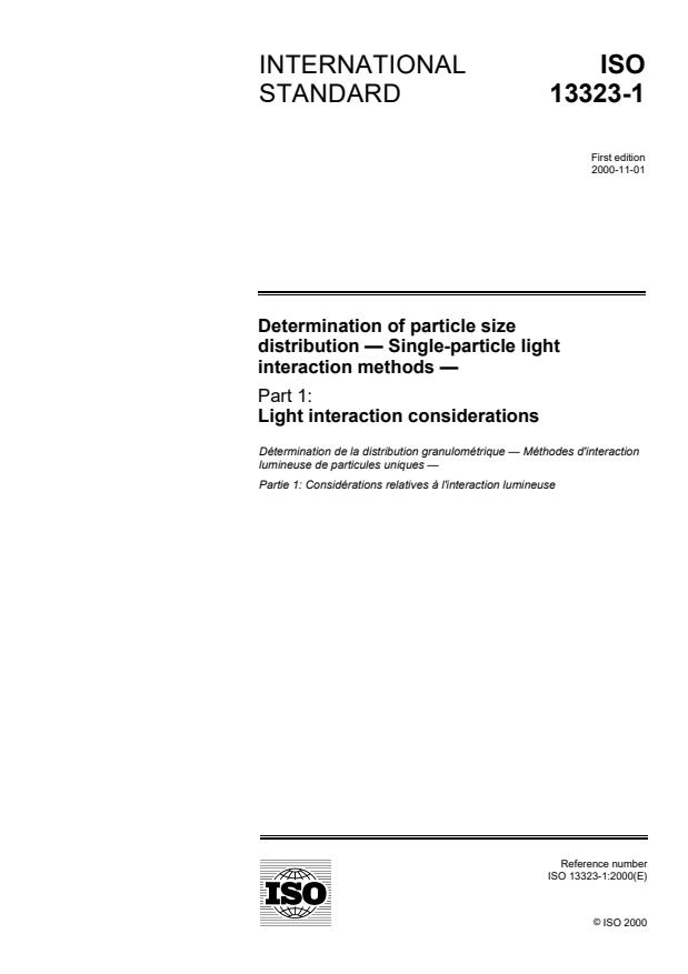 ISO 13323-1:2000 - Determination of particle size distribution -- Single-particle light interaction methods