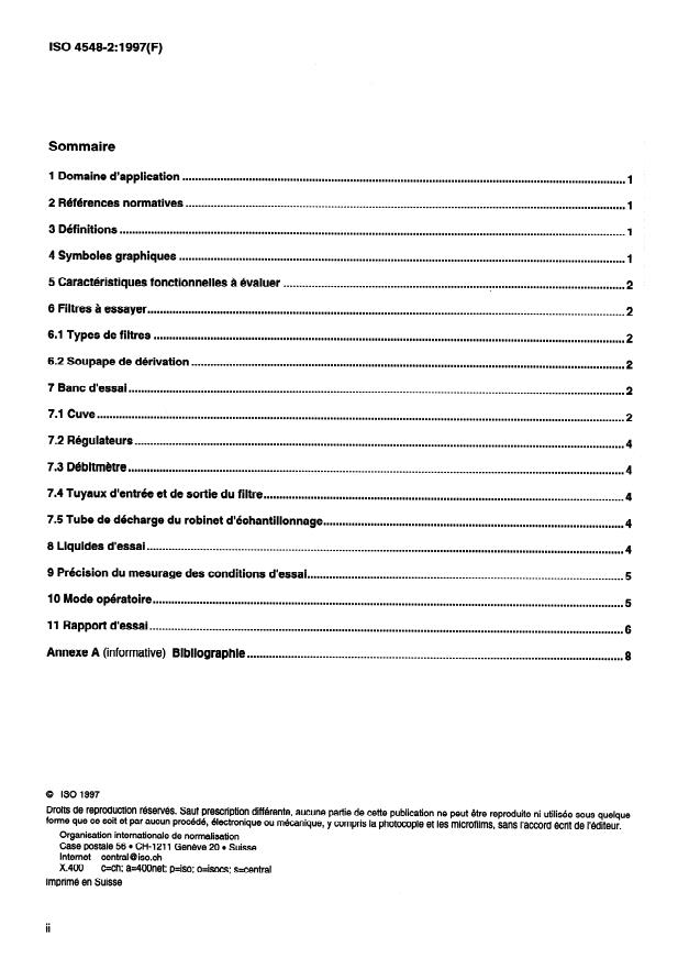 ISO 4548-2:1997 ISO 4548-2:1997 - Méthodes d'essai des filtres a huile de lubrification a passage intégral pour moteurs a combustion interne - Page 2 preview