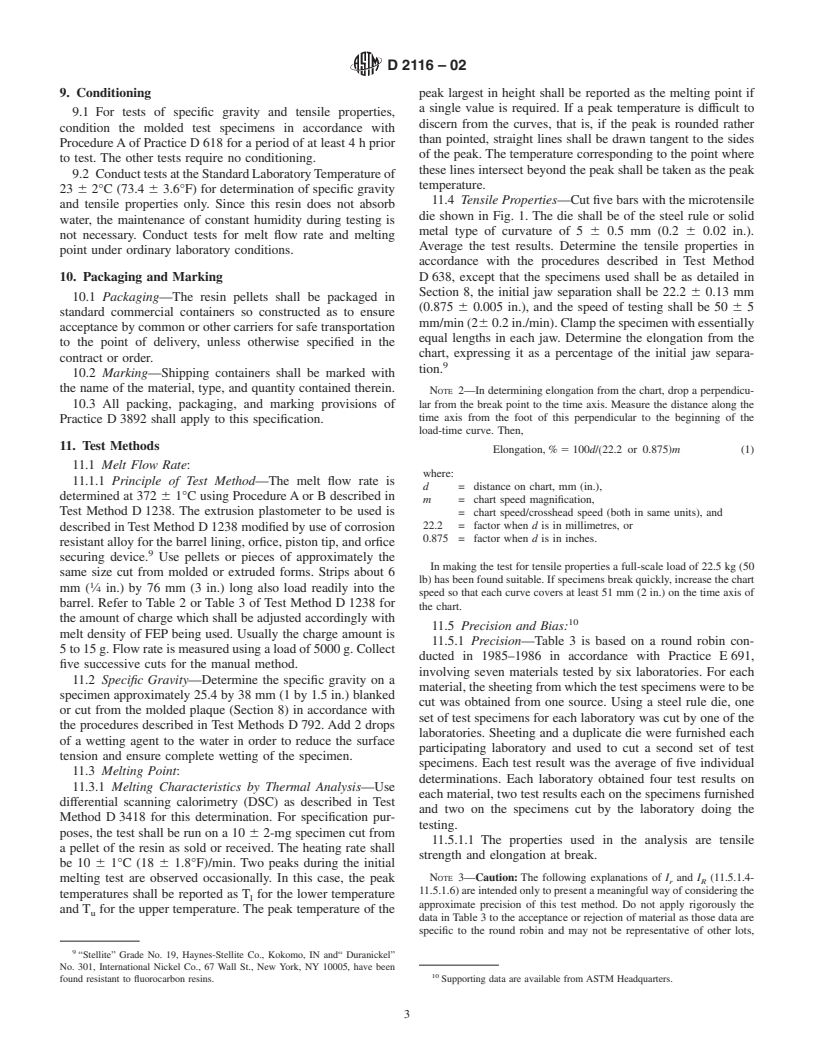 ASTM D2116-02 - Standard Specification for FEP-Fluorocarbon Molding and Extrusion Materials