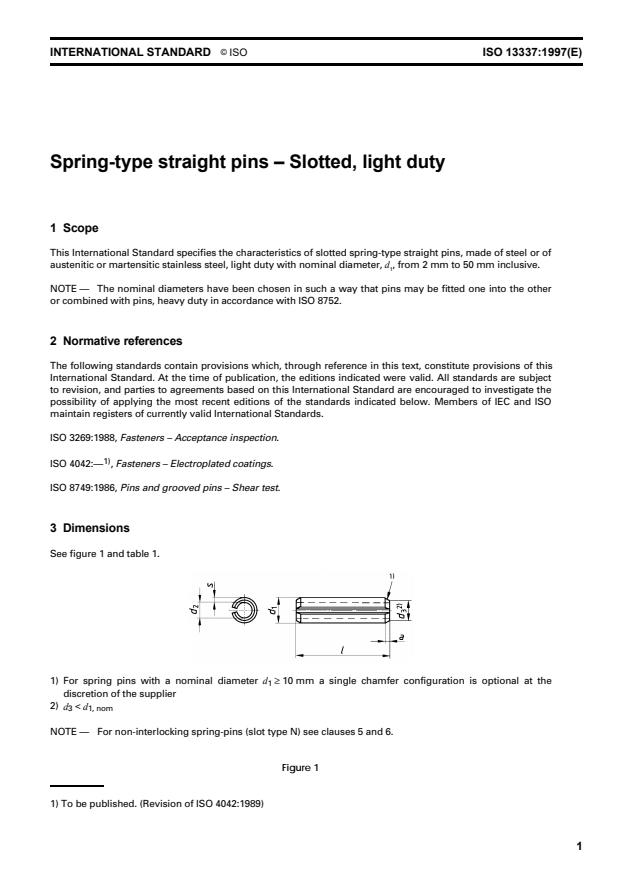 ISO 13337:1997 - Spring-type straight pins -- Slotted, light duty