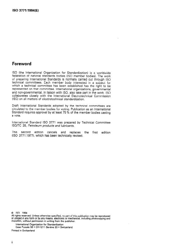 ISO 3771:1994 ISO 3771:1994 - Petroleum products -- Determination of base number -- Perchloric acid potentiometric titration method - Page 2 preview