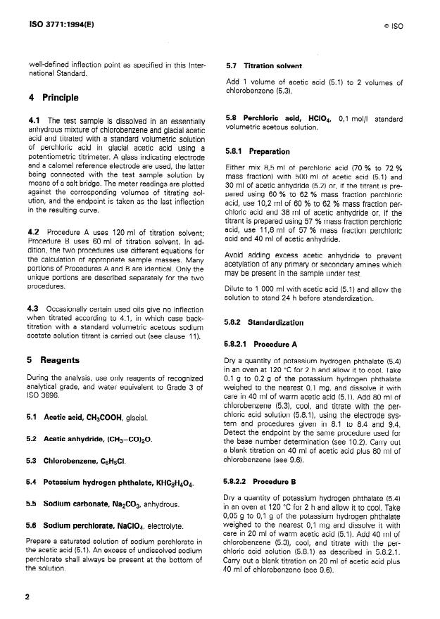 ISO 3771:1994 ISO 3771:1994 - Petroleum products -- Determination of base number -- Perchloric acid potentiometric titration method - Page 4 preview