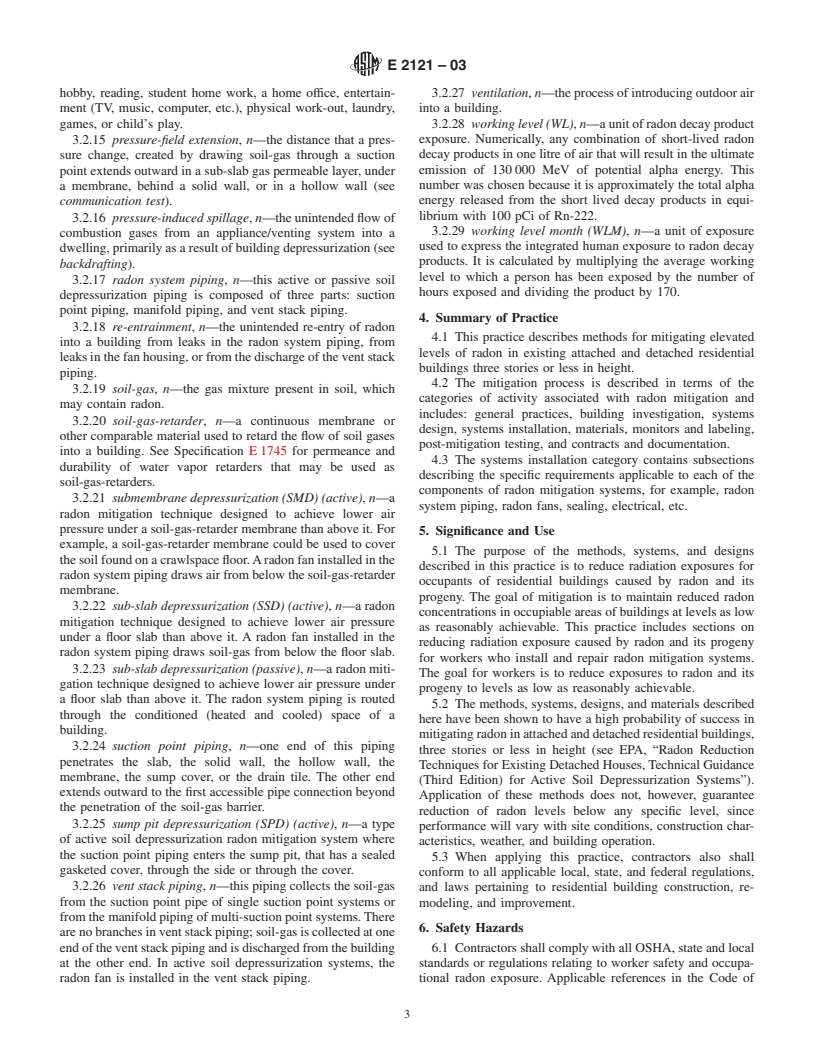 ASTM E2121-03 - Standard Practice for Installing Radon Mitigation Systems in Existing Low-Rise Residential Buildings