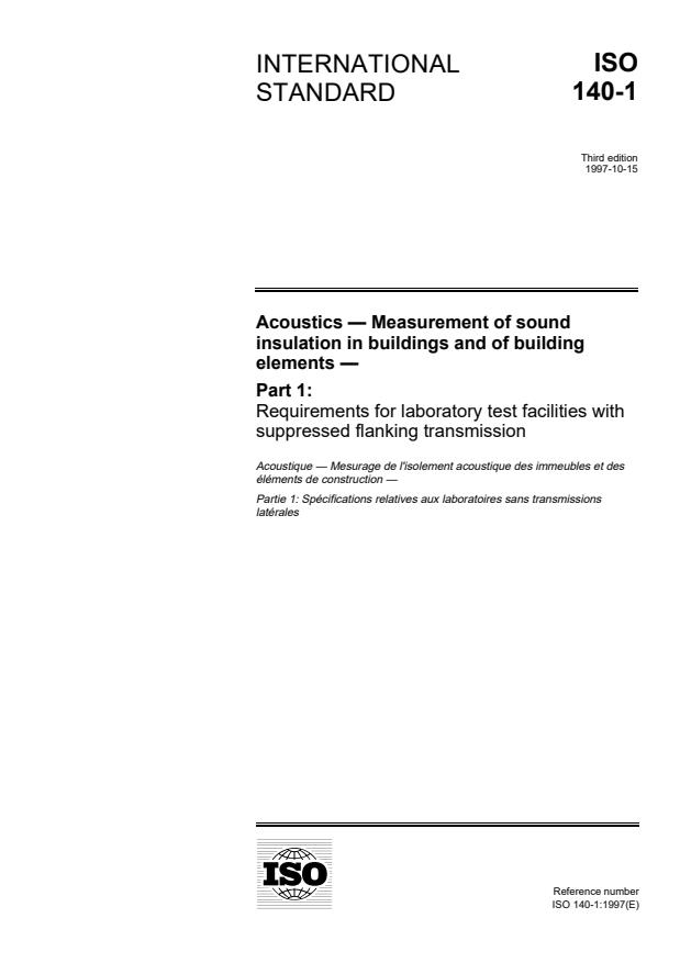 ISO 140-1:1997 - Acoustics -- Measurement of sound insulation in buildings and of building elements