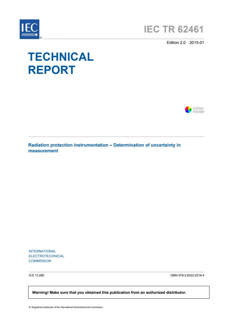IEC TR 62461:2015 - Radiation protection instrumentation - Determination of uncertainty in measurement