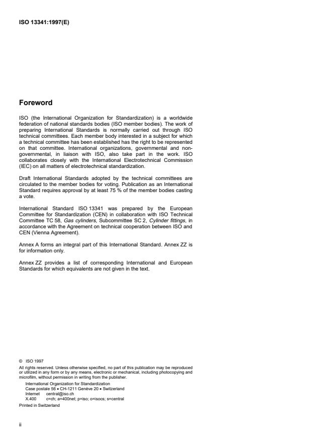 ISO 13341:1997 ISO 13341:1997 - Transportable gas cylinders -- Fitting of valves to gas cylinders - Page 2 preview