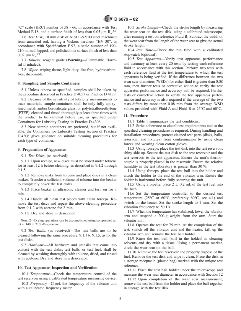 ASTM D6079-02 - Standard Test Method for Evaluating Lubricity of Diesel Fuels by the High-Frequency Reciprocating Rig (HFRR)