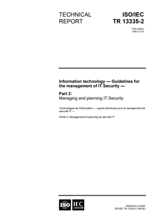 ISO/IEC TR 13335-2:1997 - Information technology -- Guidelines for the management of IT Security