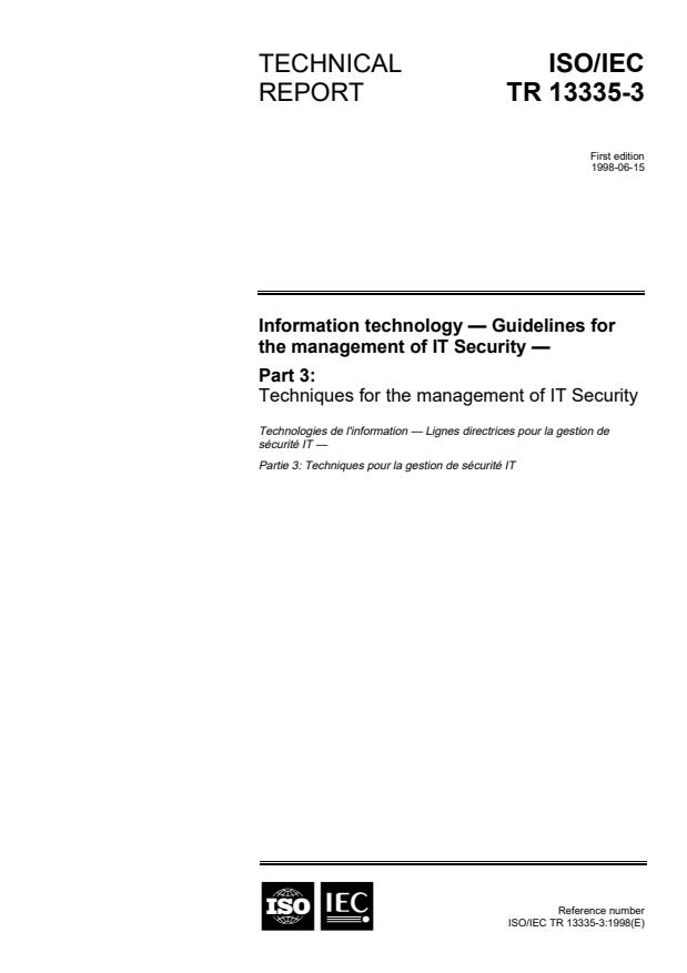 ISO/IEC TR 13335-3:1998 - Information technology -- Guidelines for the management of IT Security