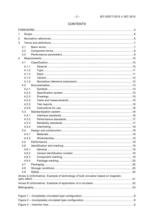 IEC 62077:2015 IEC 62077:2015 - Fibre optic interconnecting devices and passive components - Fibre optic circulators - Generic specification - Page 4 preview