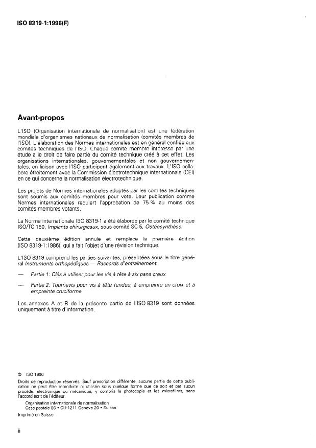 ISO 8319-1:1996 ISO 8319-1:1996 - Instruments orthopédiques -- Raccords d'entraînement - Page 2 preview