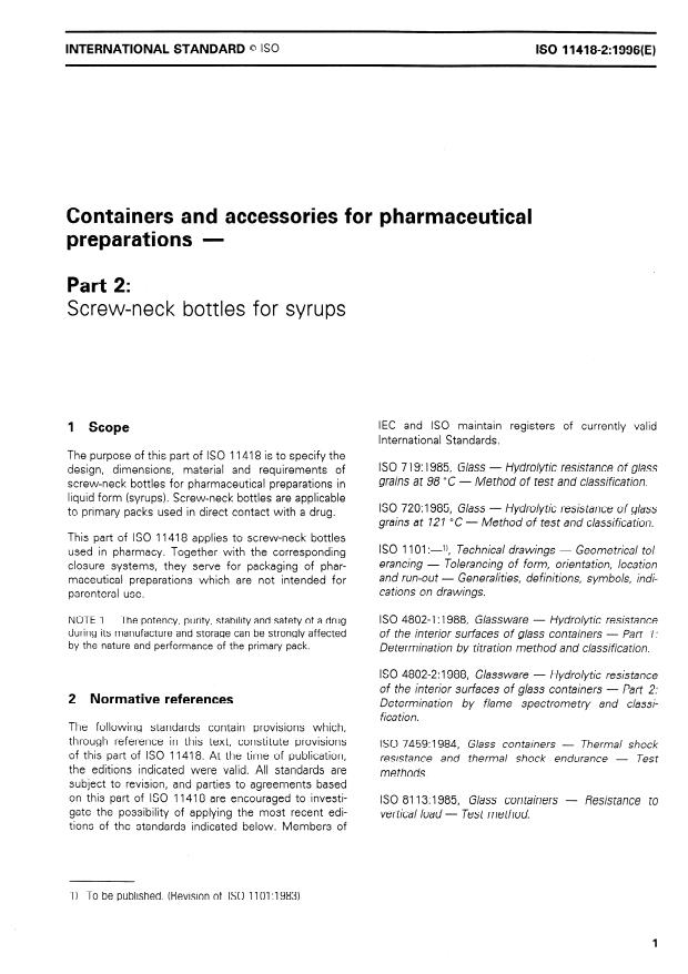 ISO 11418-2:1996 - Containers and accessories for pharmaceutical preparations