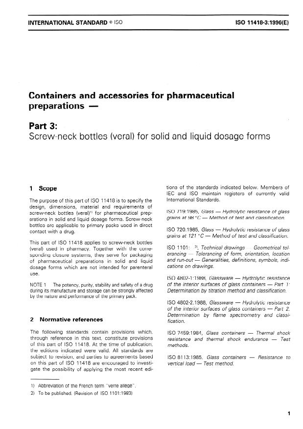 ISO 11418-3:1996 - Containers and accessories for pharmaceutical preparations
