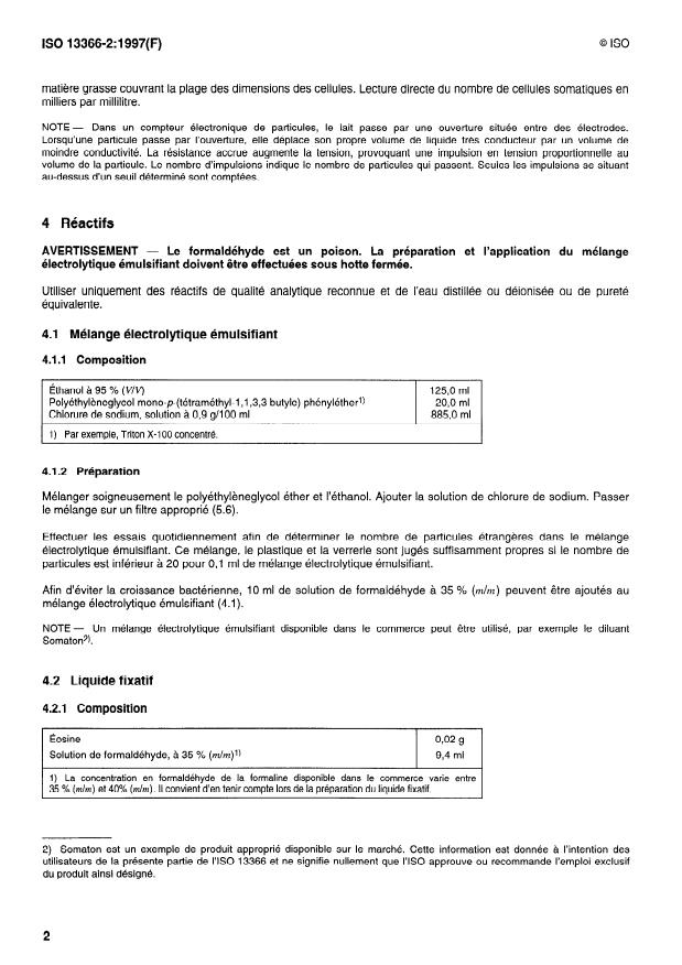 ISO 13366-2:1997 ISO 13366-2:1997 - Lait -- Dénombrement des cellules somatiques - Page 4 preview
