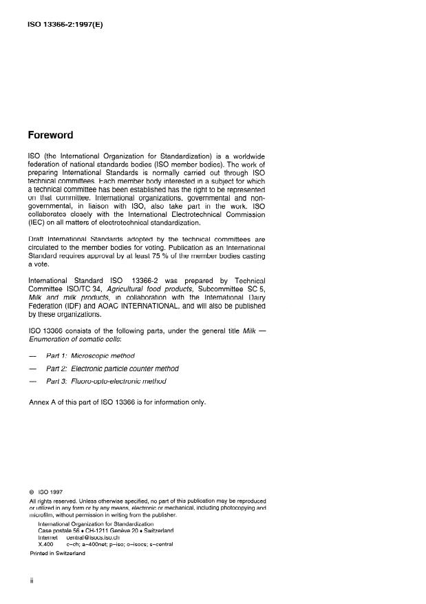 ISO 13366-2:1997 ISO 13366-2:1997 - Milk -- Enumeration of somatic cells - Page 2 preview