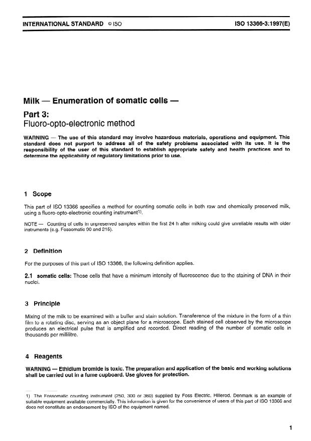 ISO 13366-3:1997 - Milk -- Enumeration of somatic cells