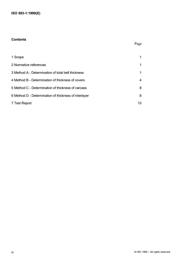 ISO 583-1:1999 ISO 583-1:1999 - Conveyor belts with a textile carcass -- Total thickness and thickness of elements - Page 4 preview