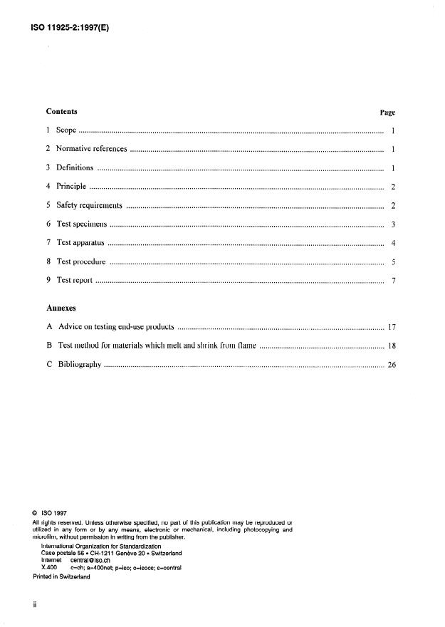 ISO 11925-2:1997 ISO 11925-2:1997 - Reaction to fire tests -- Ignitability of building products subjected to direct impingement of flame - Page 2 preview