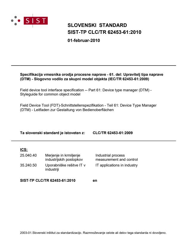 TP CLC/TR 62453-61:2010 - BARVE