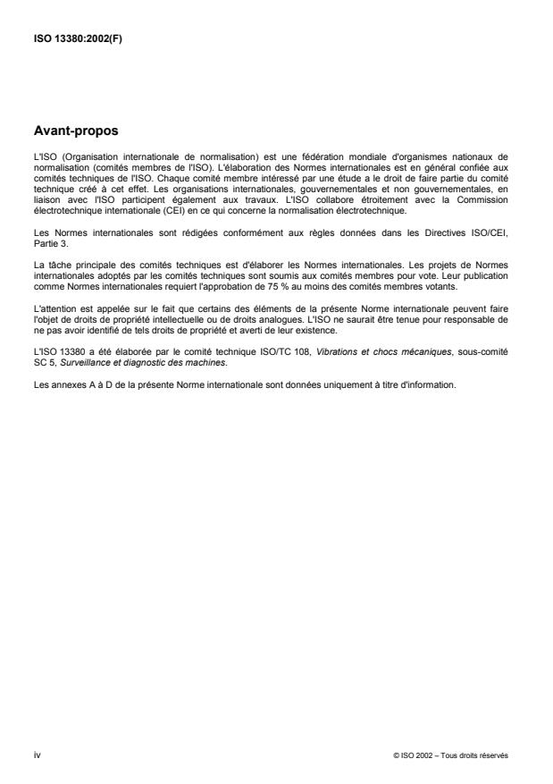 ISO 13380:2002 ISO 13380:2002 - Surveillance et diagnostic d'état des machines -- Recommandations générales sur l'utilisation des parametres de performance - Page 4 preview