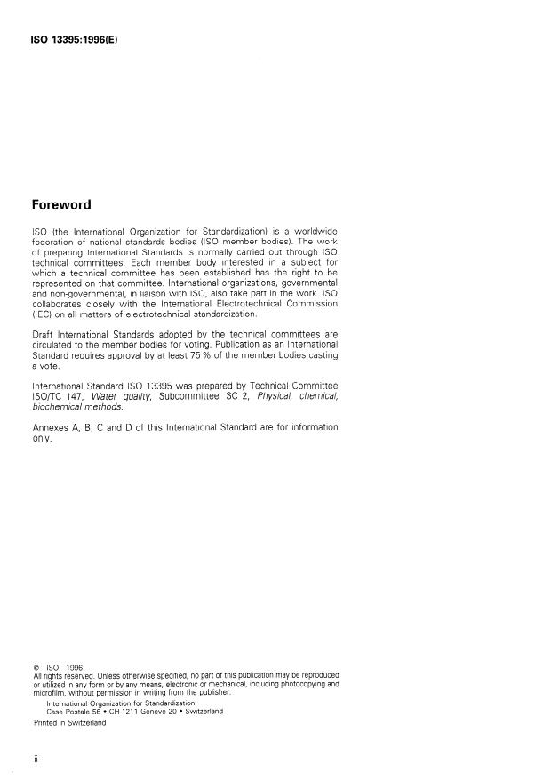 ISO 13395:1996 ISO 13395:1996 - Water quality -- Determination of nitrite nitrogen and nitrate nitrogen and the sum of both by flow analysis (CFA and FIA) and spectrometric detection - Page 2 preview