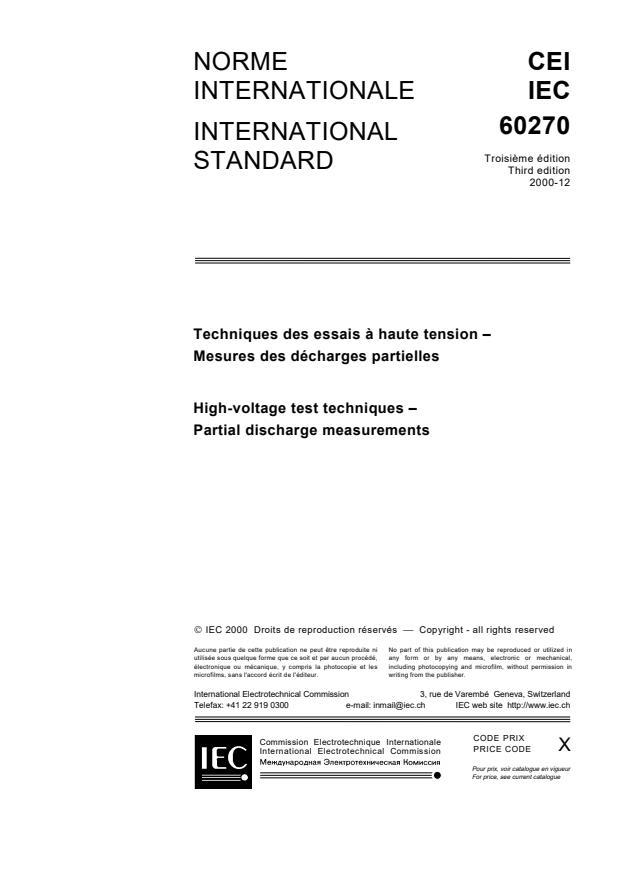 IEC 60270:2000 - High-voltage test techniques - Partial discharge measurements
