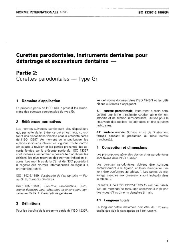 ISO 13397-2:1996 - Curettes parodontales, instruments dentaires pour détartrage et excavateurs dentaires