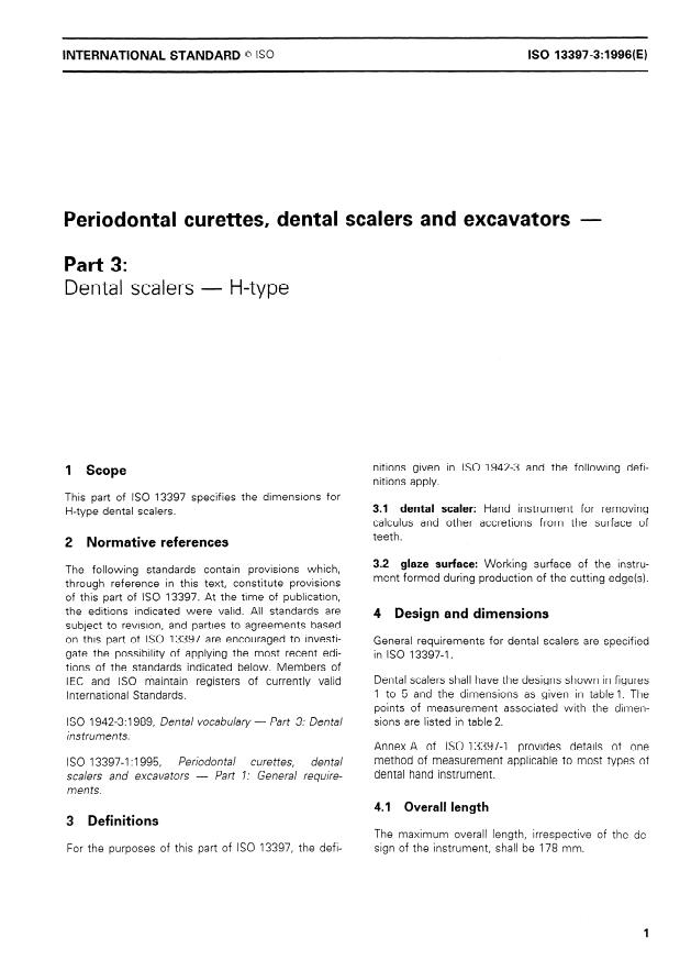 ISO 13397-3:1996 - Periodontal curettes, dental scalers and excavators