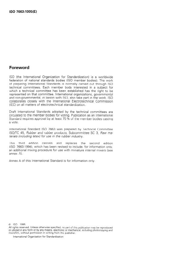 ISO 7663:1995 ISO 7663:1995 - Halogenated isobutene-isoprene rubber (BIIR and CIIR) -- Evaluation procedures - Page 2 preview