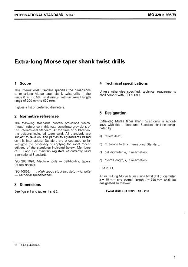 ISO 3291:1995 - Extra-long Morse taper shank twist drills