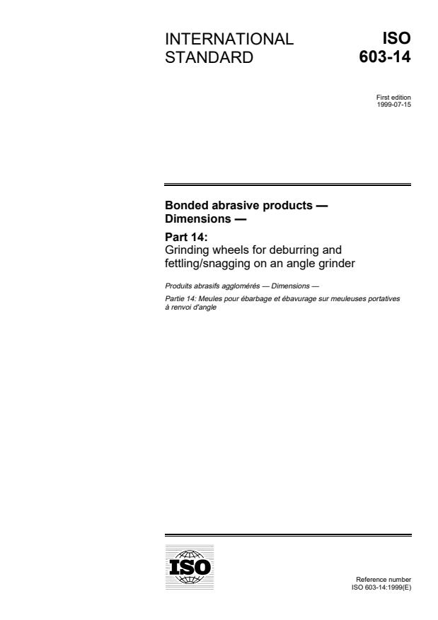ISO 603-14:1999 - Bonded abrasive products -- Dimensions