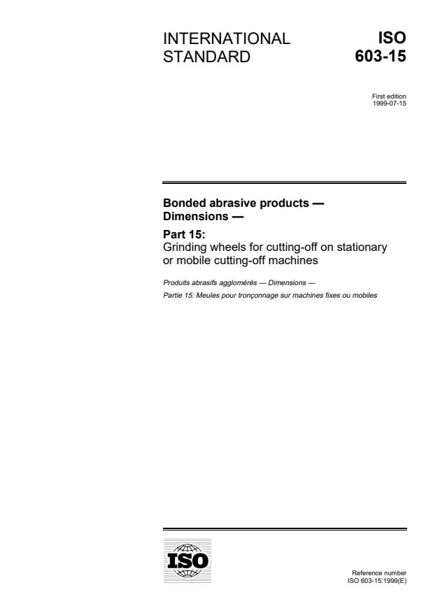 ISO 603-15:1999 - Bonded abrasive products -- Dimensions