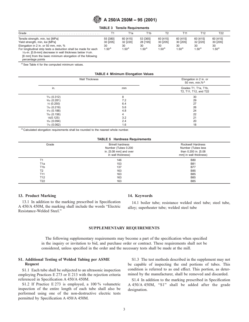 ASTM A250/A250M-95(2001) - Standard Specification for Electric-Resistance-Welded Ferritic Alloy-Steel Boiler and Superheater Tubes