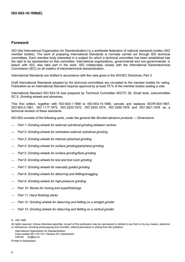 ISO 603-16:1999 ISO 603-16:1999 - Bonded abrasive produtcs -- Dimensions - Page 2 preview