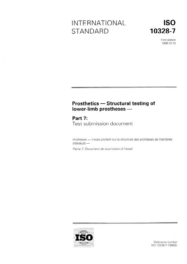 ISO 10328-7:1996 - Prosthetics -- Structural testing of lower-limb prostheses